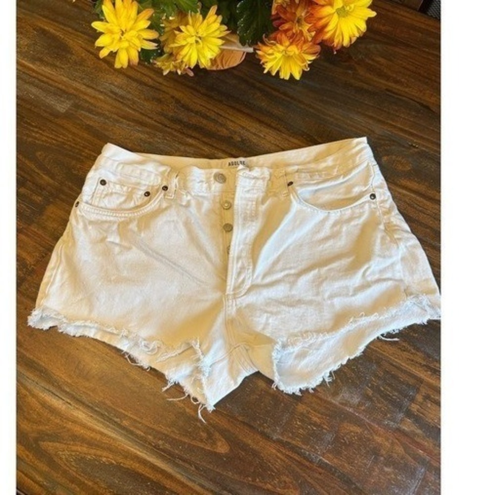 AGOLDE Los Angeles Shorts Parker Cut Off Denim White Distressed Size 31
